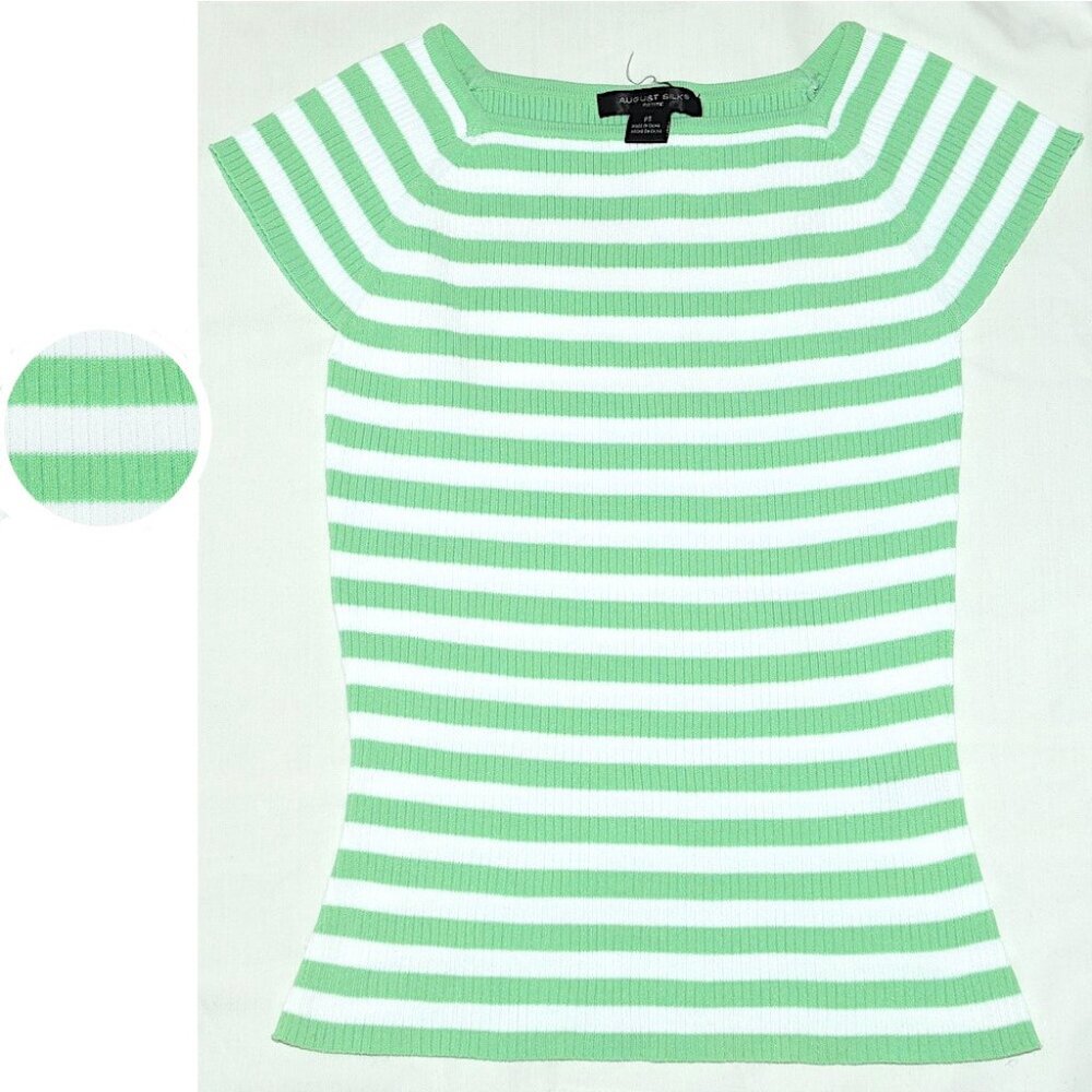 August Silk Vintage 90s (Probably) Ribbed Green and White Striped Knit Top